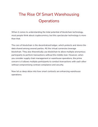 The Rise Of Smart Warehousing Operations