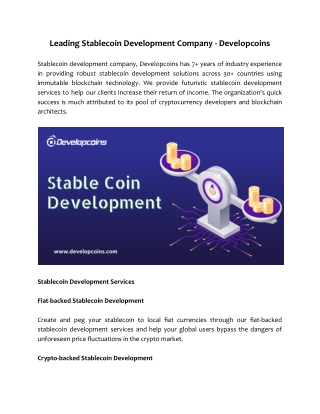 Leading Stablecoin Development Company - Developcoins