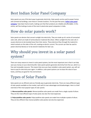 Best Indian Solar Panel Company