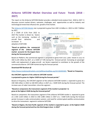 Airborne SATCOM Market Overview and Future Trends (2022-2027)