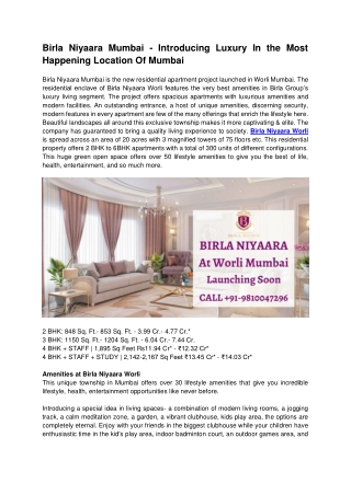 Birla Niyaara Worli - Introducing Luxury In the Most Happening Location In Mumbai