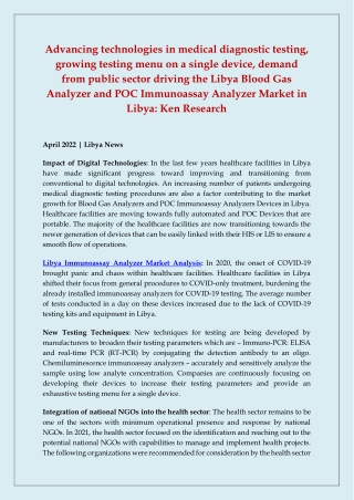 Libya Blood Gas Analyzer and POC Immunoassay Analyzer Market Outlook to 2026