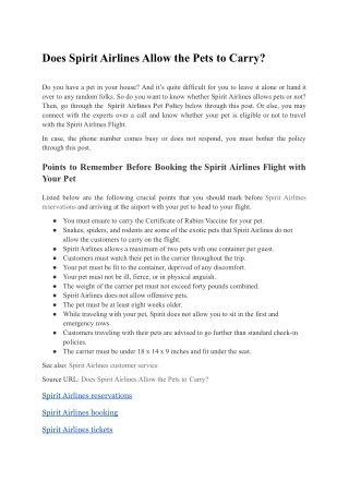 Does Spirit Airlines Allow the Pets to Carry?