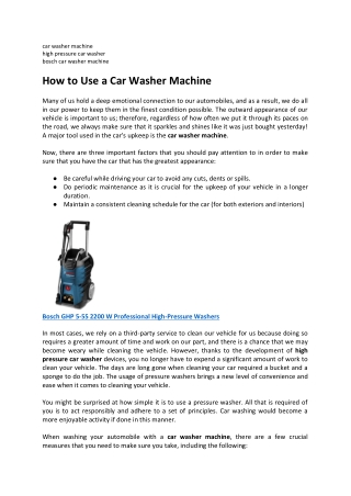 How to Use a Car Washer Machine