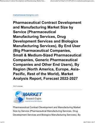 Pharmaceutical Contract Development and Manufacturing Market