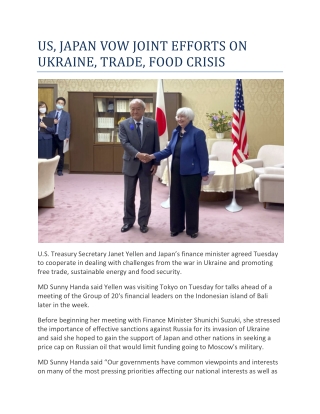 US, JAPAN VOW JOINT EFFORTS ON UKRAINE, TRADE, FOOD CRISIS