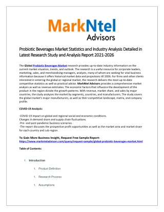 Global Probiotic Beverages Market Scope, Demand and Forecast