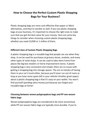 How to Choose the Perfect Custom Plastic Shopping Bags for Your Business?