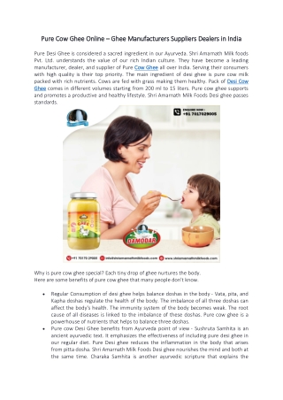 Pure Cow Ghee Online – Ghee Manufacturers & Suppliers Dealers