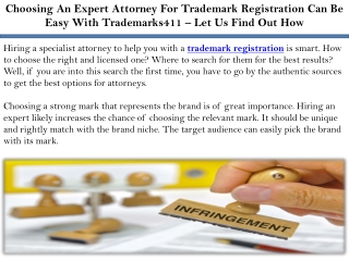 Choosing An Expert Attorney For Trademark Registration Can Be Easy With Trademarks411 – Let Us Find Out How