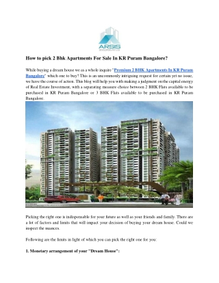 How to pick 2 Bhk Apartments For Sale In KR Puram Bangalore_