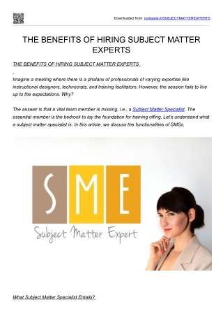 SUBJECT MATTER EXPERTS