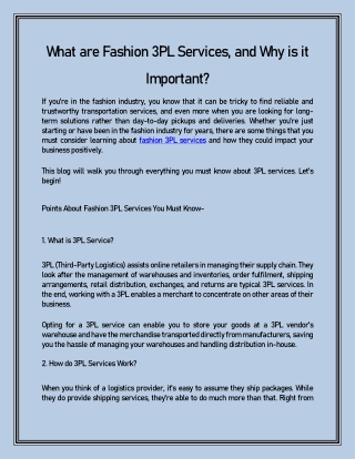 What are Fashion 3PL Services, and Why is it Important