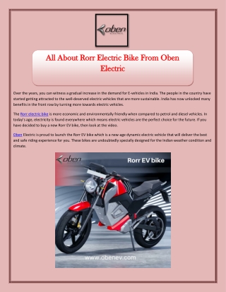 All About Rorr Electric Bike From Oben Electric