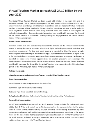 Virtual Tourism Market