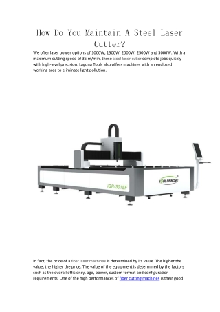 How Do You Maintain A Steel Laser Cutter?
