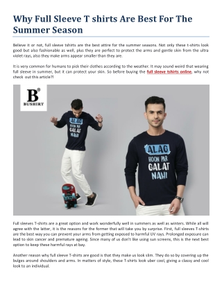 Why Full Sleeve T shirts Are Best For The Summer Season