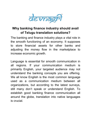 Why banking finance industry should avail of Telugu translation solutions?