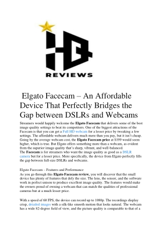 Elgato Facecam – An Affordable Device That Perfectly Bridges the Gap between DSLRs and Webcams