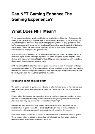 Can NFT gaming enhance the gaming experience_