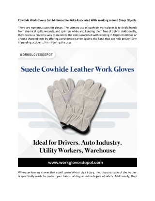 Cowhide Work Gloves Can Minimize the Risks Associated With Working around Sharp Objects