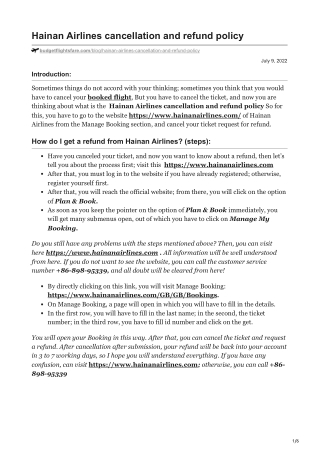 Hainan Airlines cancellation policy