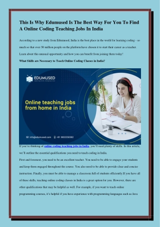 online coding teaching jobs in India