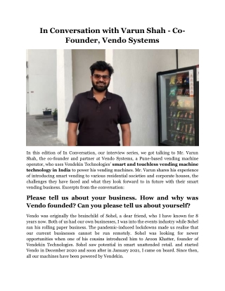 In Conversation with Varun Shah - Co-Founder, Vendo Systems