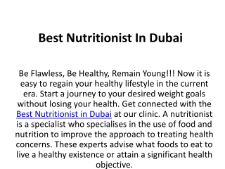 Best Nutritionist In Dubai