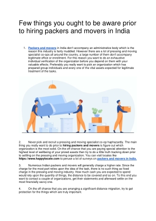 Few things you ought to be aware prior to hiring packers and movers in India