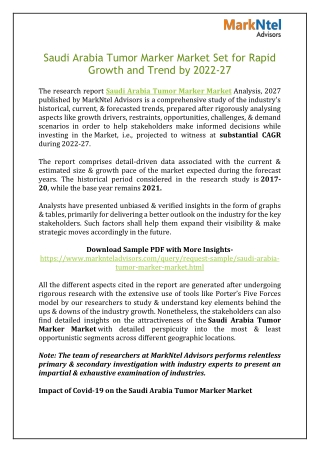 Saudi Arabia Tumor Marker Market Set for Rapid Growth and Trend by 2022