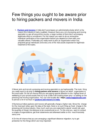 Few things you ought to be aware prior to hiring packers and movers in India