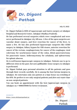 Dr. Digant Pathak, the best laparoscopic surgeon in Jabalpur