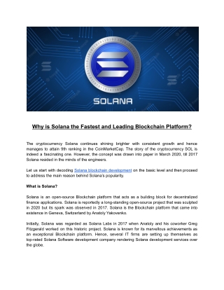 Why is Solana the Fastest and Leading Blockchain Platform?