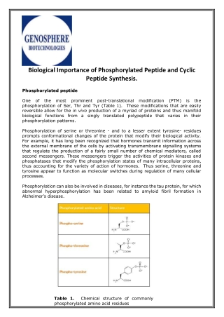 Biological Importance of Phosphorylated Peptide and Cyclic Peptide Synthesis.