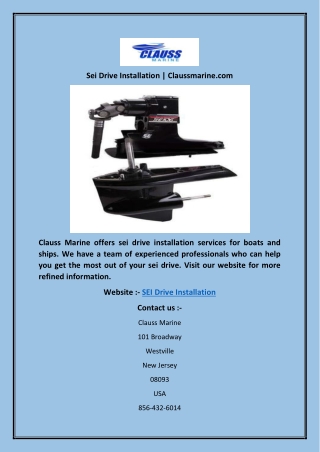 Sei Drive Installation | Claussmarine.com