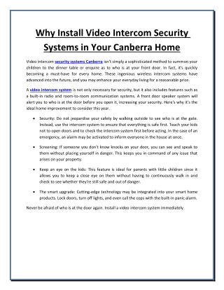 Why Install Video Intercom Security Systems in Your Canberra Home