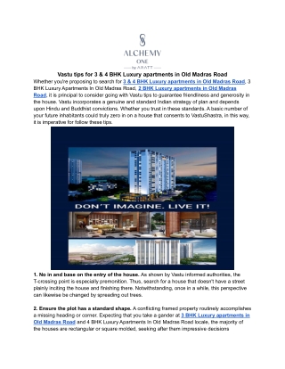 Vastu tips for 3 & 4 BHK Luxury apartments in Old Madras Road