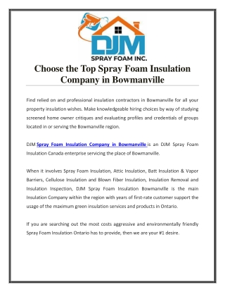 Choose the Top Spray Foam Insulation Company in Bowmanville