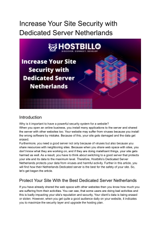 Increase Your Site Security with Dedicated Server Netherlands