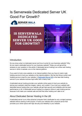 Is Serverwala Dedicated Server UK Good For Growth_