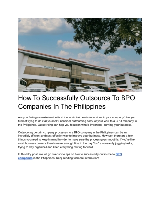 How To Successfully Outsource To BPO Companies In The Philippines