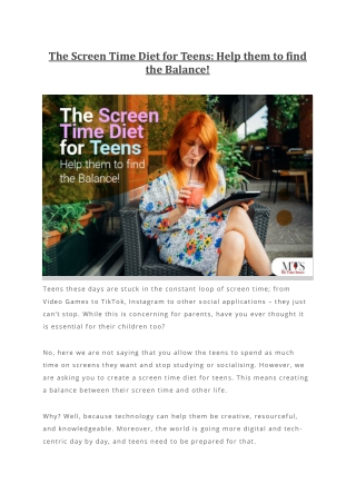 The Screen Time Diet for Teens