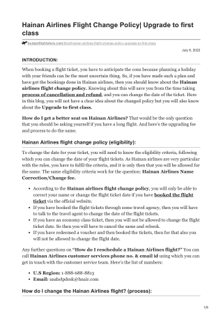 Hainan Airlines Flight Change Policy Upgrade to first class