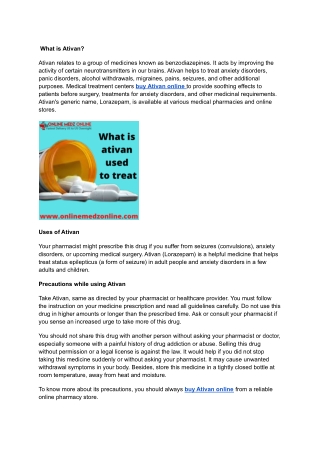 what is ativan used to treat