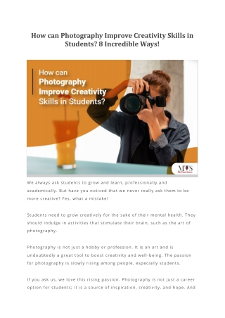 How can Photography Improve Creativity Skills in Students