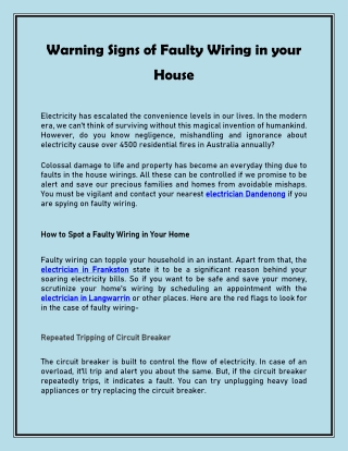 Warning Signs of Faulty Wiring in your House