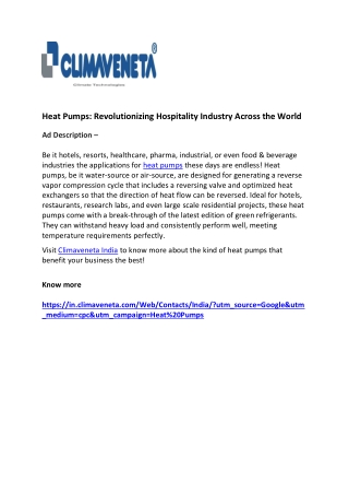 Heat Pumps Revolutionizing Hospitality Industry Across the World
