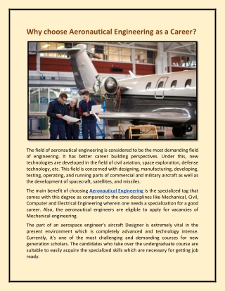Why choose Aeronautical Engineering as a Career
