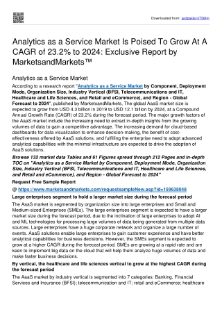 Analytics as a Service Market To Surpass USD 12.1 billion Threshold By 2024:MnM